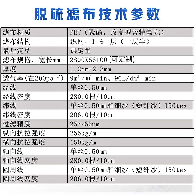 脫硫濾布技術(shù)參數(shù)